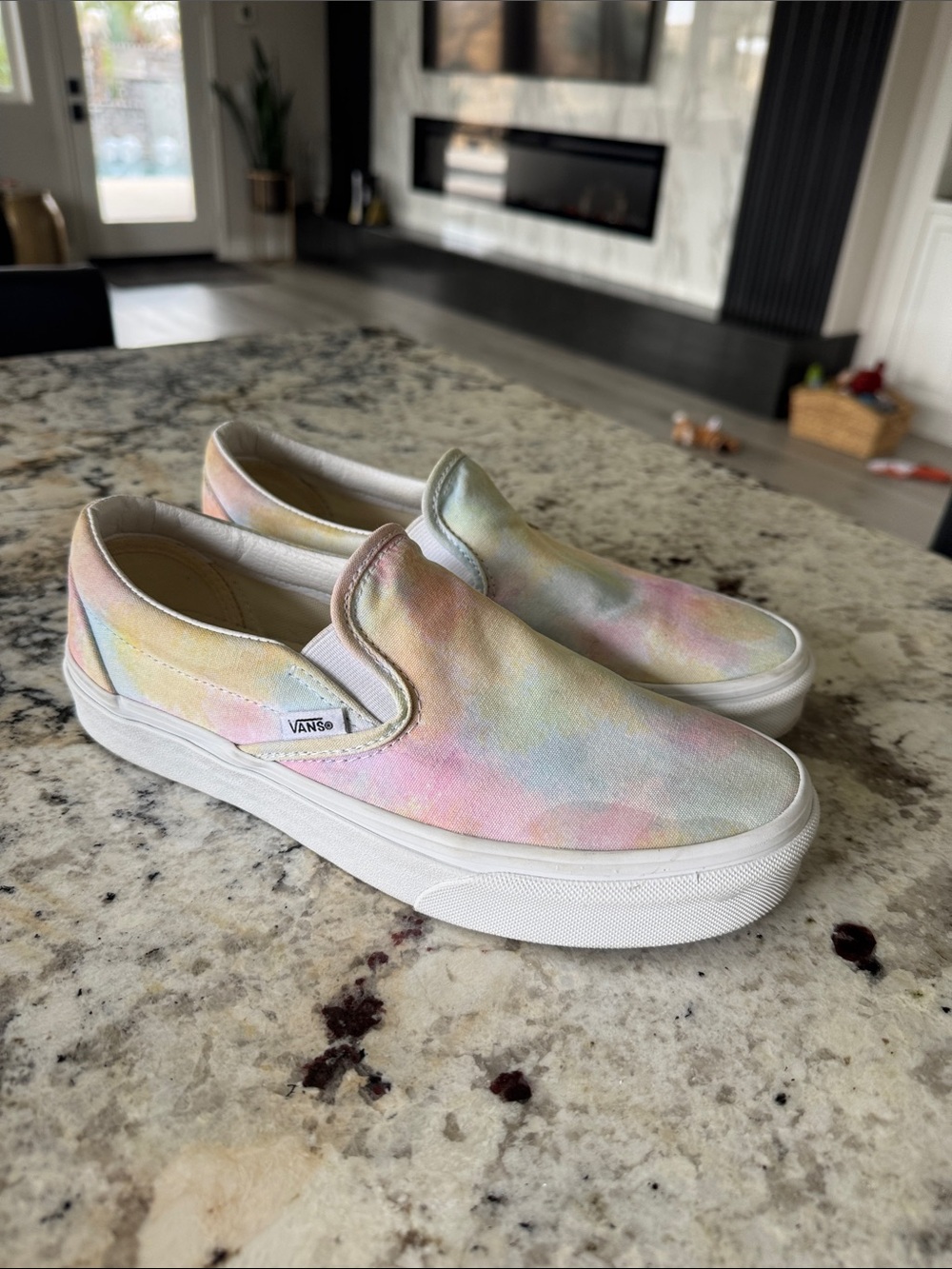 Vans Pastel Tie-Dye Slip-On Sneakers - Pink, Blue, Yellow, Mint 8.5 w